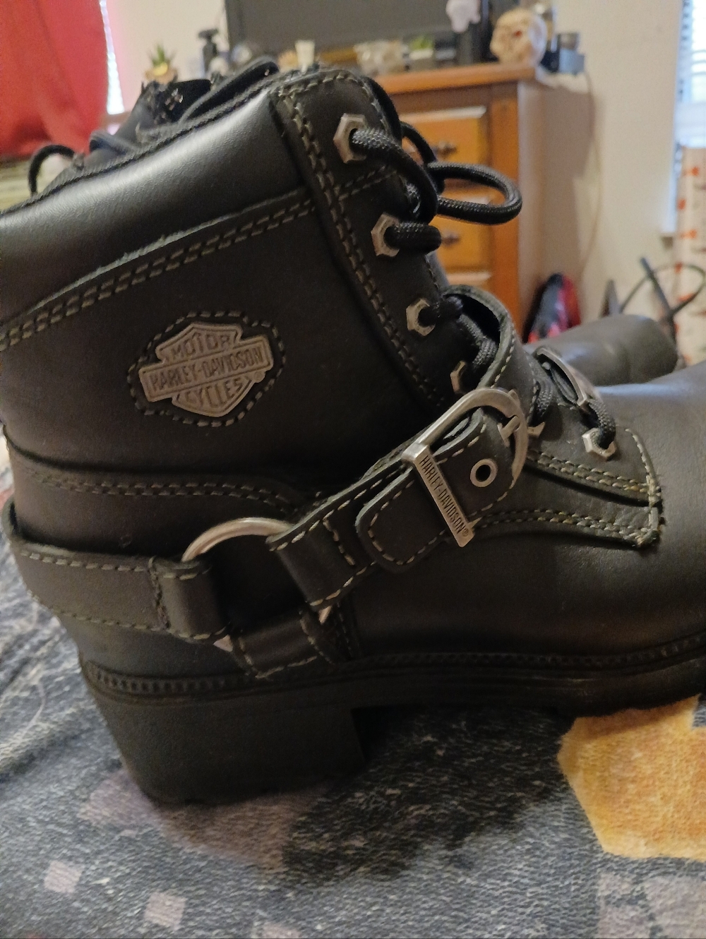 Harley-Davidson Womens Black Lace-Up Strap Boots - Picture 3 of 5
